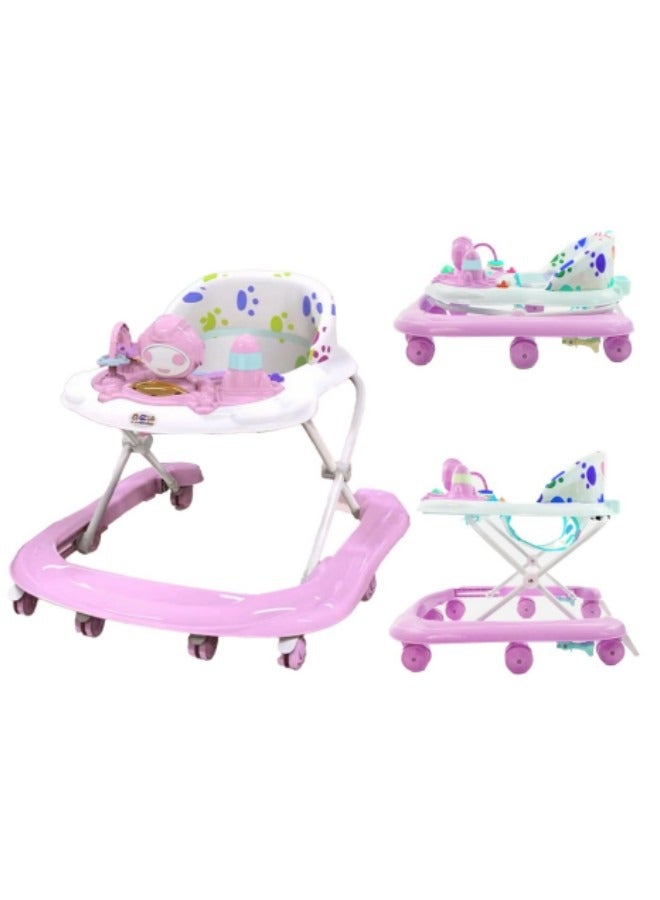 Baby Walker Foldable Adjustable Safety Learning Walker With Music,Pink