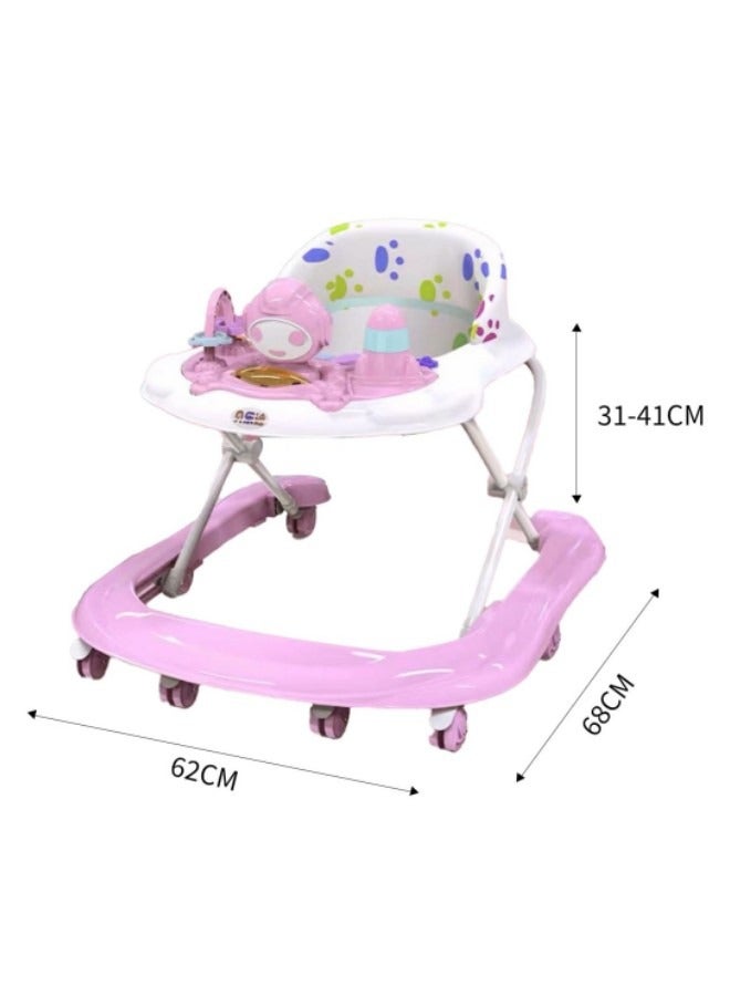 Baby Walker Foldable Adjustable Safety Learning Walker With Music,Pink