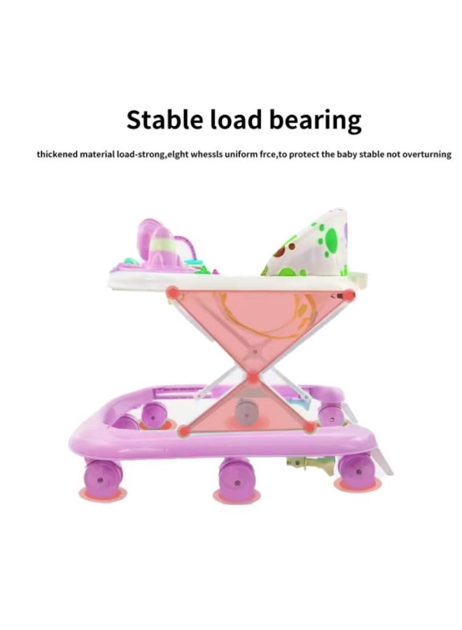 Baby Walker Foldable Adjustable Safety Learning Walker With Music,Pink