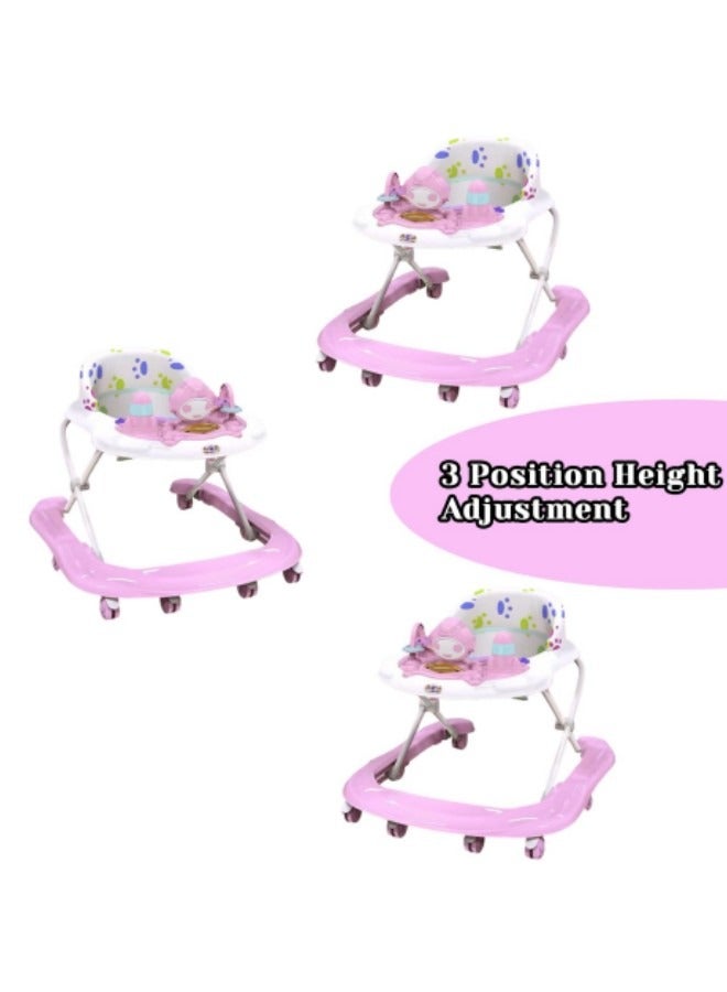 Baby Walker Foldable Adjustable Safety Learning Walker With Music,Pink