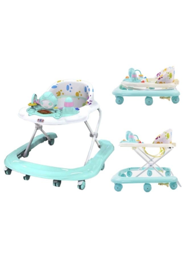 Baby Walker Foldable Adjustable Safety Learning Walker With Music,Green