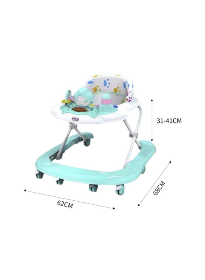Baby Walker Foldable Adjustable Safety Learning Walker With Music,Green