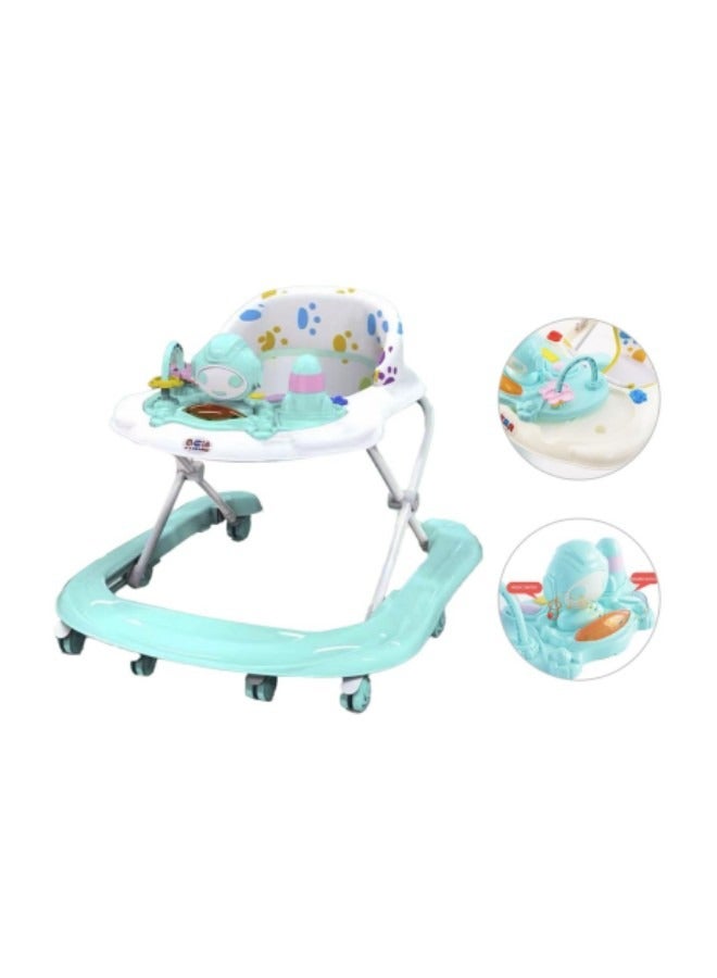 Baby Walker Foldable Adjustable Safety Learning Walker With Music,Green