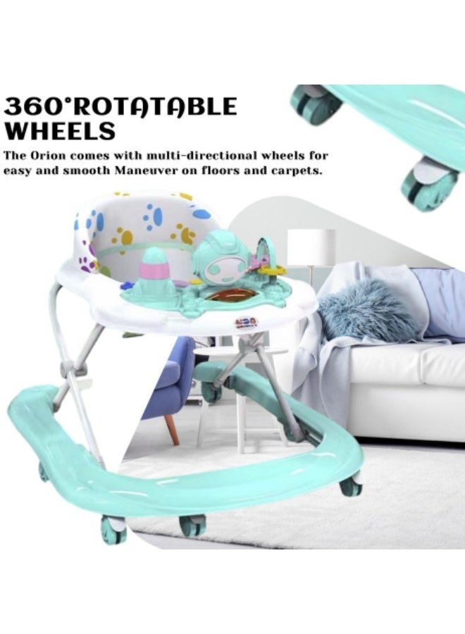 Baby Walker Foldable Adjustable Safety Learning Walker With Music,Green