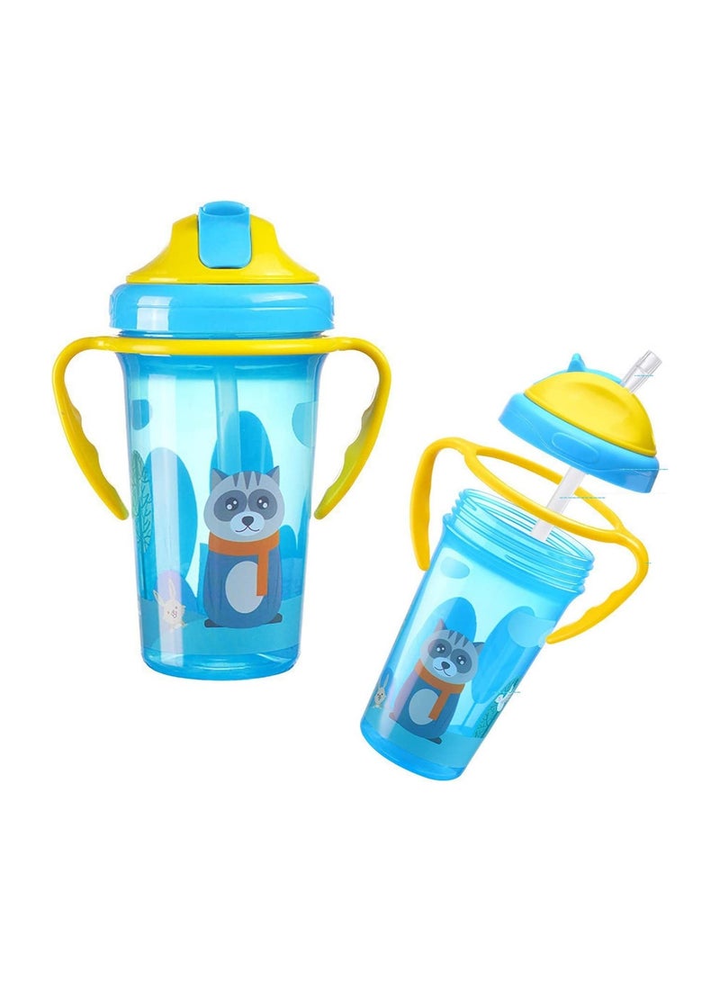 Baby Straw Cup, Spill Resistant Straw Cup Kids Water Bottle with Soft Silicone Spout Cup, Toddler Transition Straw Cup for Toddlers BPA Free, Blue 300ml