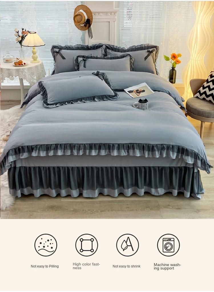 Simple Solid Color Washable Bed Sheet And Duvet Cover Set