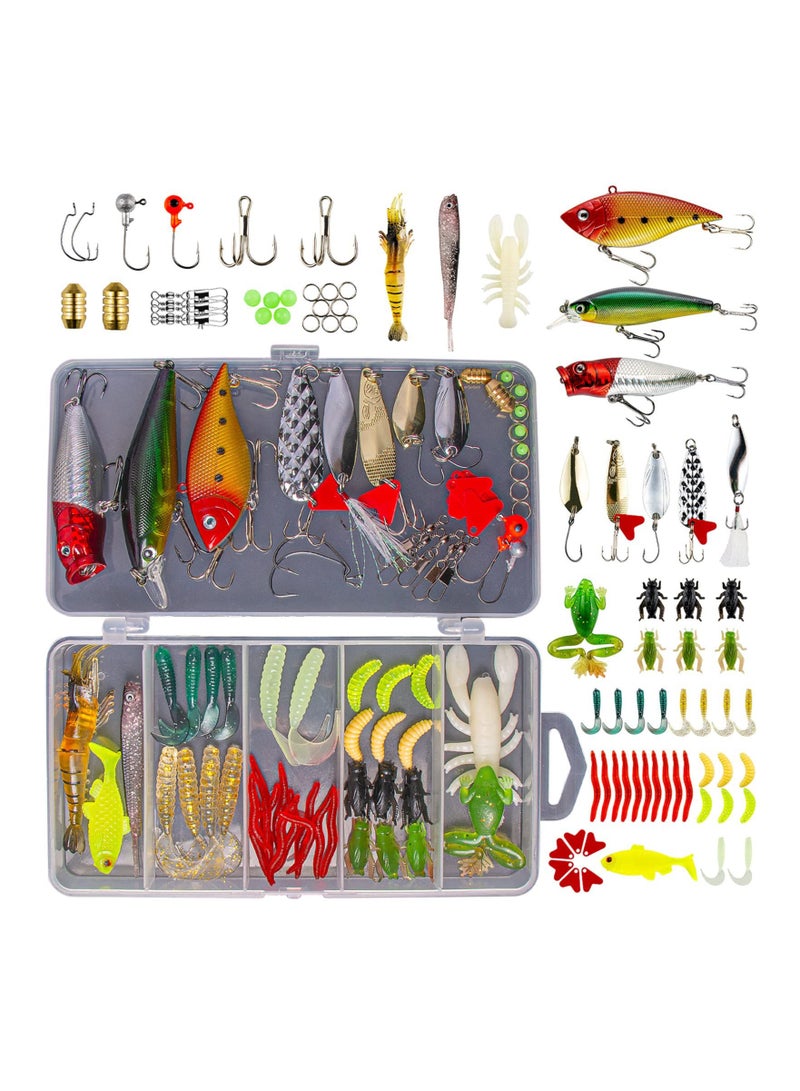 Fishing Accessories KASTWAVE 78 Pcs for Freshwater Bait Tackle Kit for Bass Trout Salmon Fishing Accessories Tackle Box Including Spoon Lures Soft Plastic Worms Crankbait Jigs Fishing Hooks