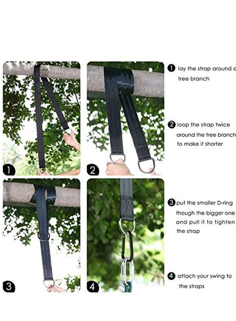 Swing Straps Hanging Kit, Waterproof 150cm Long with 2 Safety Sturdy Zinc Alloy Lock Carabiners Hooks and 1 Carrying Bag, Holds 2200 LBs for Tire, Disc Swings, Hammocks