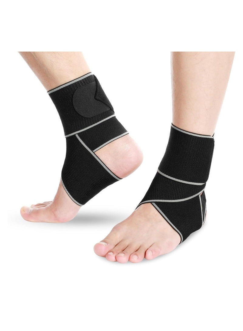 Ankle Support Brace, Adjustable Compression Braces For Sports Protection, Orthopedic Foot Brace Sprained, Plantar Fasciitis, Tendinitis, Wrap, One Size Women & Men(1Pairs)