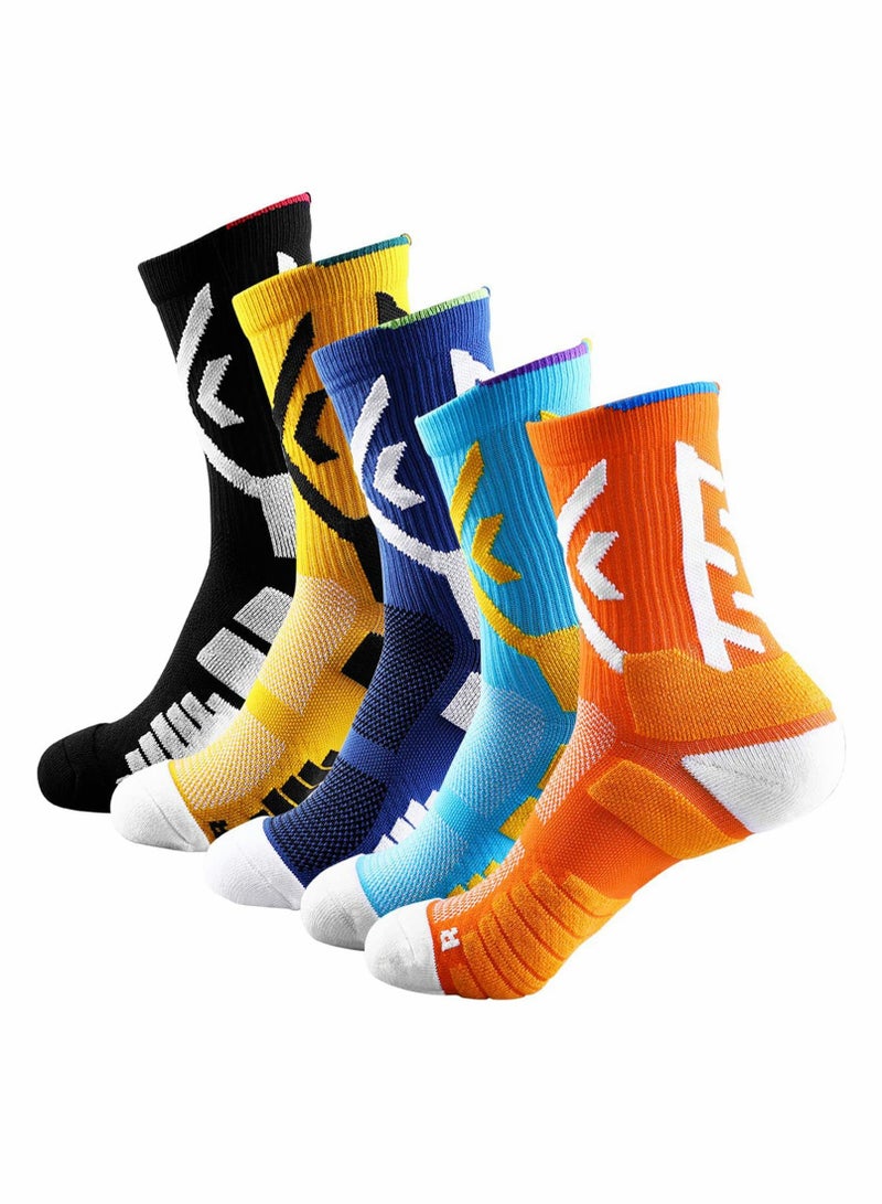 Basketball Socks, Men's Outdoor Athletic Crew Socks, Athletic Crew Socks for Men Women, Protective Elite Socks, Sports Socks (5 Pairs)