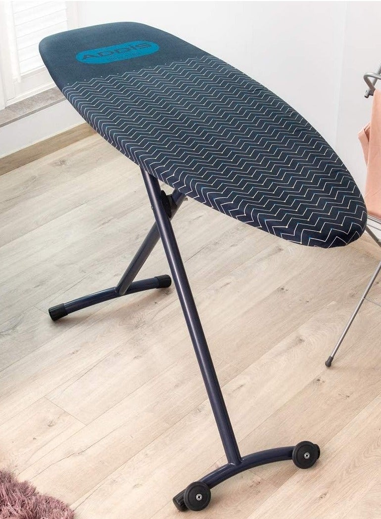 Deluxe Extra-large Family Ironing Board With an integrated Heat Pad and Wheels 135 x 46cm