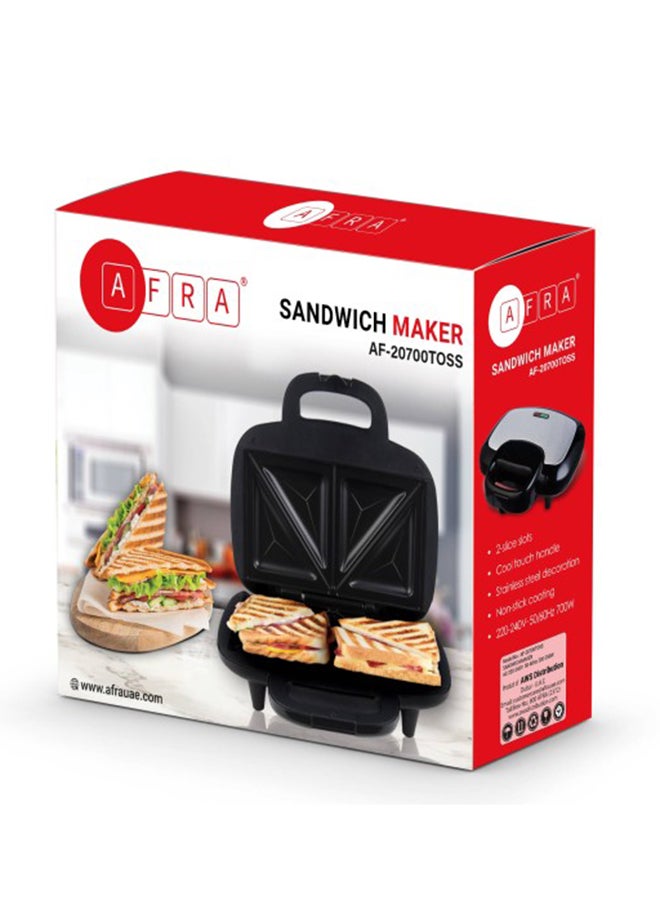 AFRA Grill and Sandwich Maker, Non-Stick Surface, 2 Slice Slots, Black, Stainless Steel, 700W, G-Mark, ESMA, RoHS, CB, AF-20700TOSS, 2 years warranty 700 W AF-20700TOSS Black