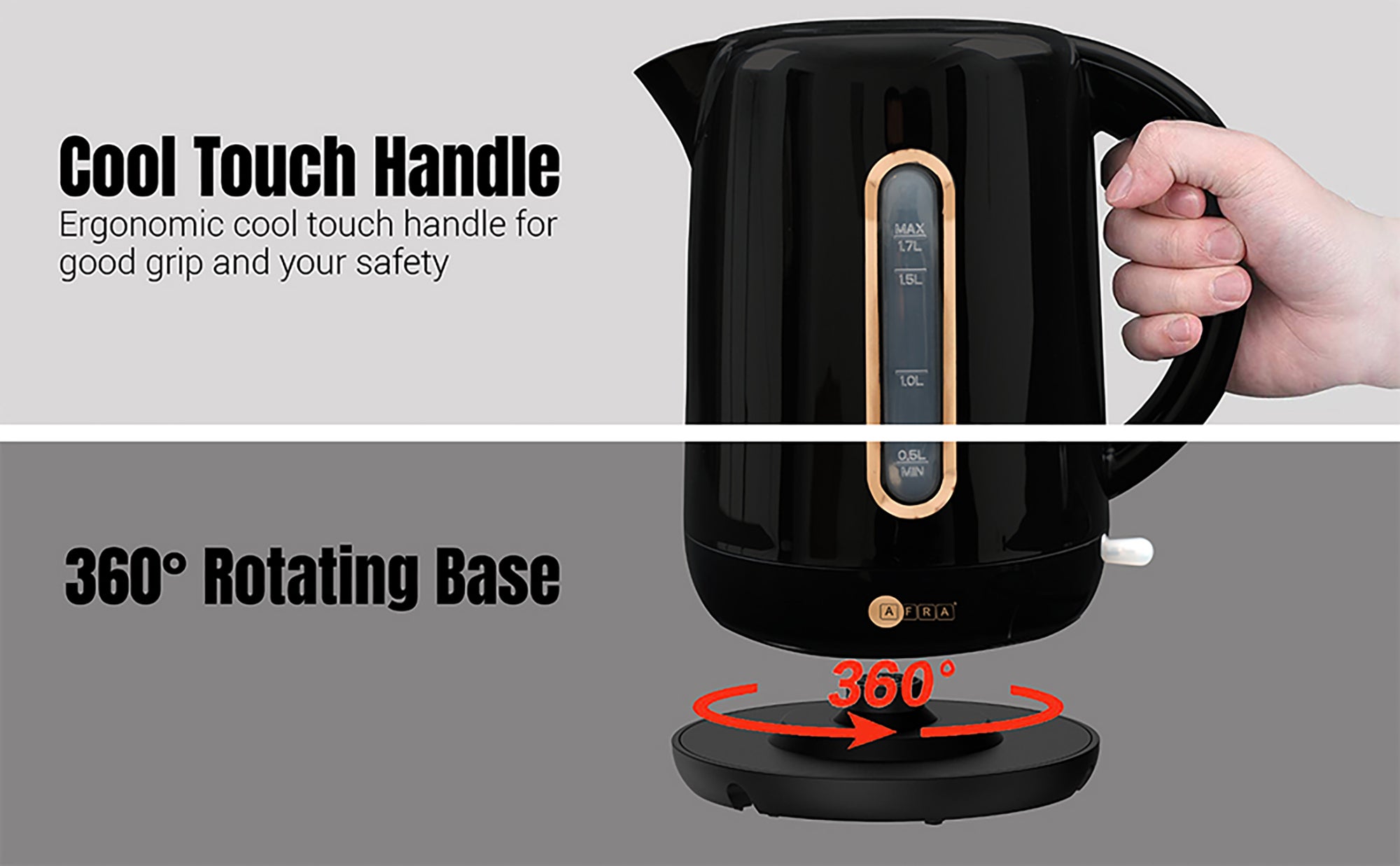 Electric Kettle | 1.7L | 2200W | Strix Control | Boil-Dry & Overheat Protection | Transparent Water Level Indicator | 2-Year Warranty 1.7 L 2200 W AF-201850KTBL Black