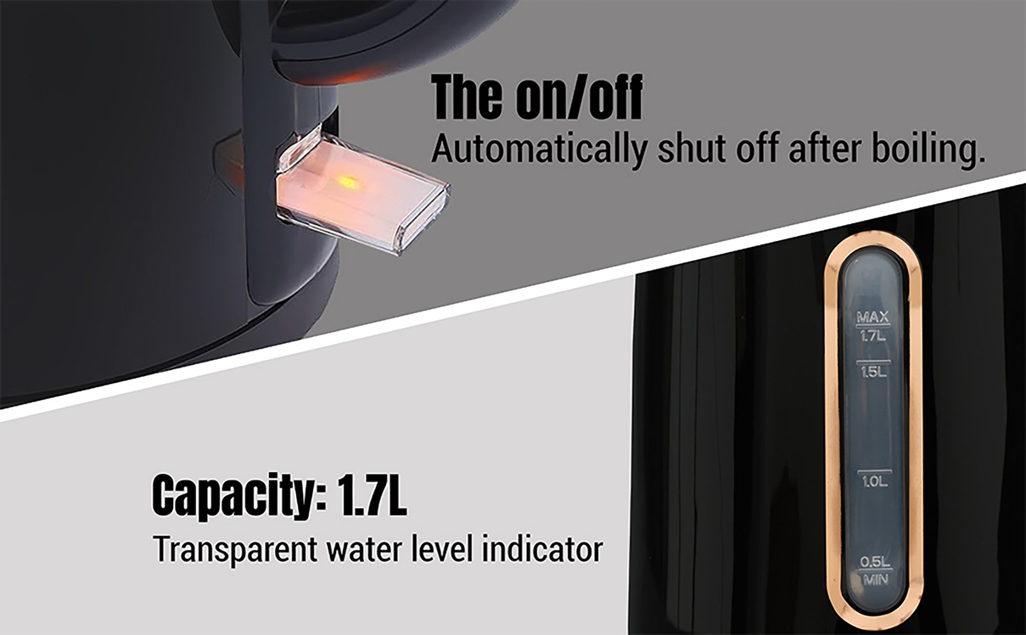 Electric Kettle | 1.7L | 2200W | Strix Control | Boil-Dry & Overheat Protection | Transparent Water Level Indicator | 2-Year Warranty 1.7 L 2200 W AF-201850KTBL Black