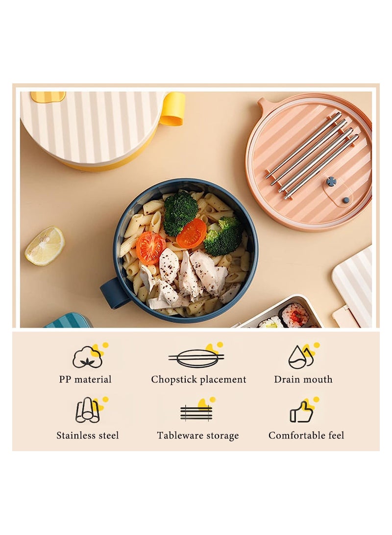 Microwave Ramen Bowl with Handles Noodle Bowl With Lid And Chopsticks BPA Free Food Grade for Home Office College Dorm Room Instant Cooking Blue