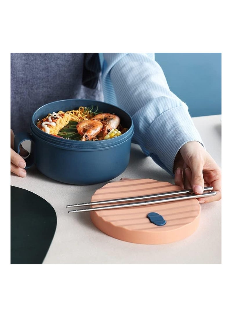 Microwave Ramen Bowl with Handles Noodle Bowl With Lid And Chopsticks BPA Free Food Grade for Home Office College Dorm Room Instant Cooking Blue