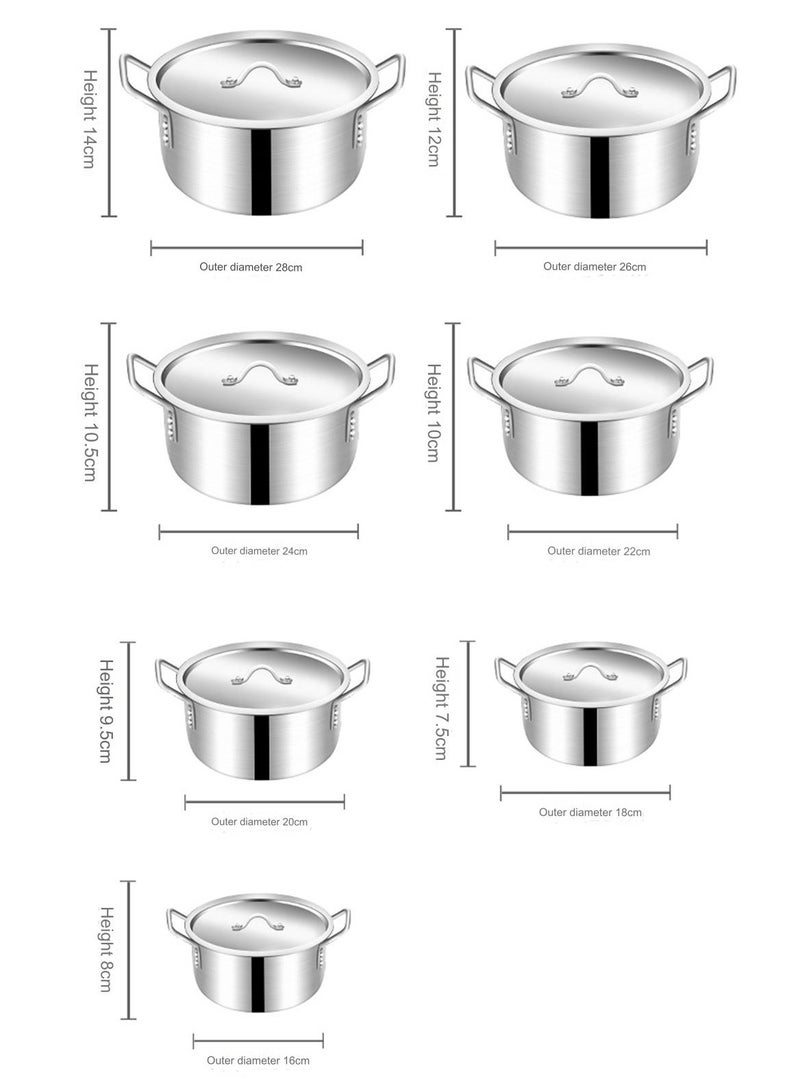 7-Piece Stainless Steel Pot Set Household Soup Pot Combination Suitable for Various Stoves