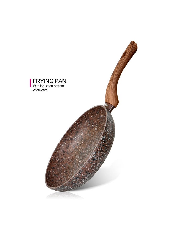 Frying Pan Magic Aluminum With Non Stick Coating Cooking Pan With Cover For Kitchen And Dining Room L 26 X W 5.2 Cm Brown