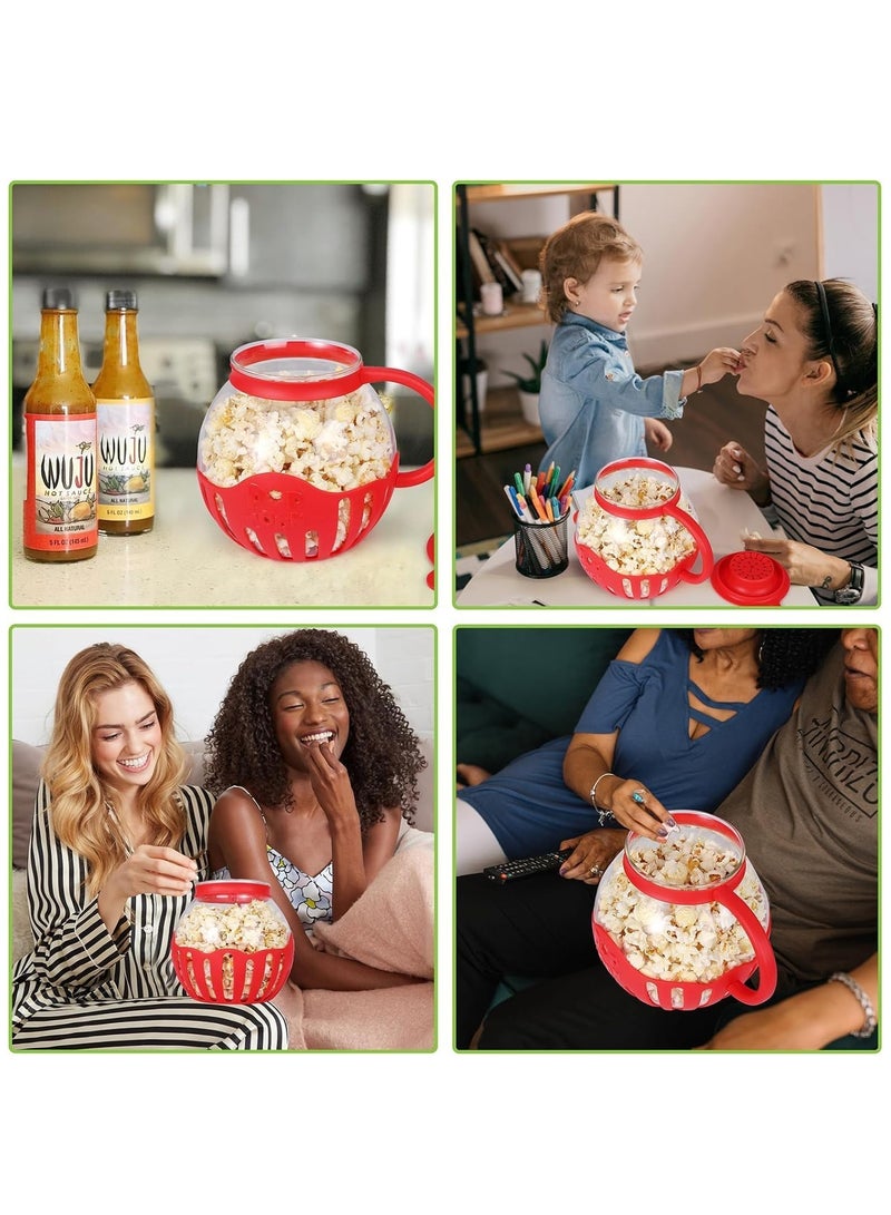 Microwave Popcorn Popper, Glass Original Popcorn Jar 2.25QT with Silicone Lid, BPA Free, Dishwasher Safe Red
