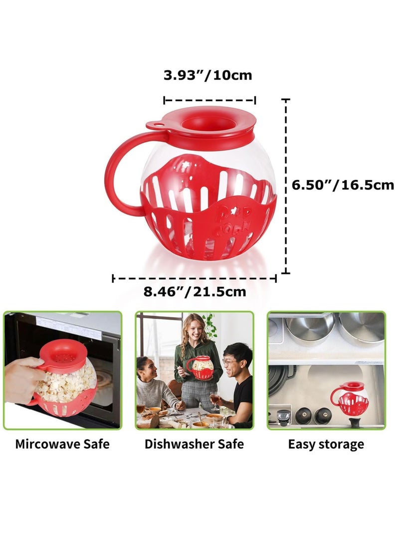 Microwave Popcorn Popper, Glass Original Popcorn Jar 2.25QT with Silicone Lid, BPA Free, Dishwasher Safe Red