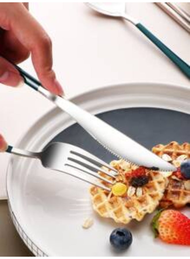 Sky Sliver 4pcs Stainless Steel Portable Tableware Set Including Steak Knife Fork Spoon and Chopsticks