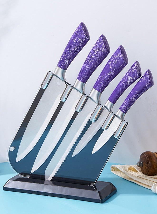 6 Piece Premium Stainless Steel Hollow Handle Knife Set with Elegant Acrylic Knife Holder – Essential Culinary Tools for Precision Cutting and Stylish Kitchen Display