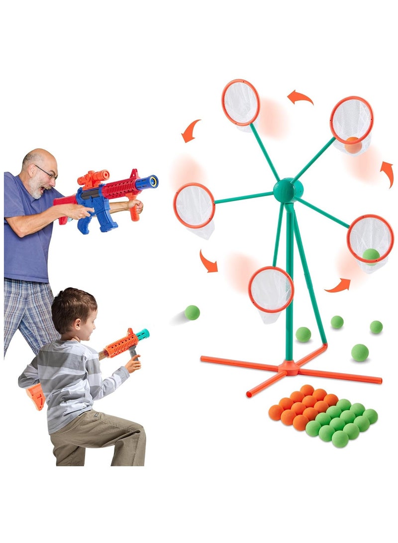 Shooting Games Toys for Age 5 6 7 8 9 10+ Year Old Boys Girls, Kids Toys Outdoor Sports Game with 2 Popper Air Toy Guns, Moving Shooting Target, 24 Foam Balls, Gifts for Boys Girls