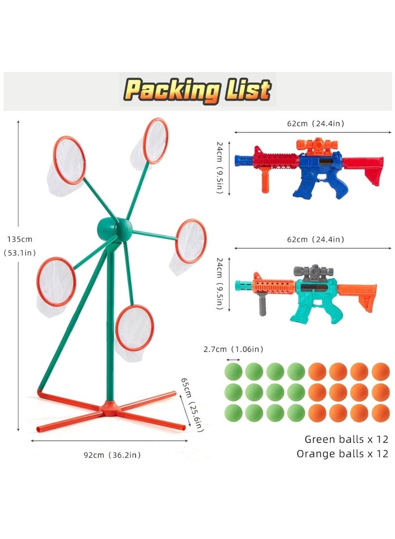Shooting Games Toys for Age 5 6 7 8 9 10+ Year Old Boys Girls, Kids Toys Outdoor Sports Game with 2 Popper Air Toy Guns, Moving Shooting Target, 24 Foam Balls, Gifts for Boys Girls