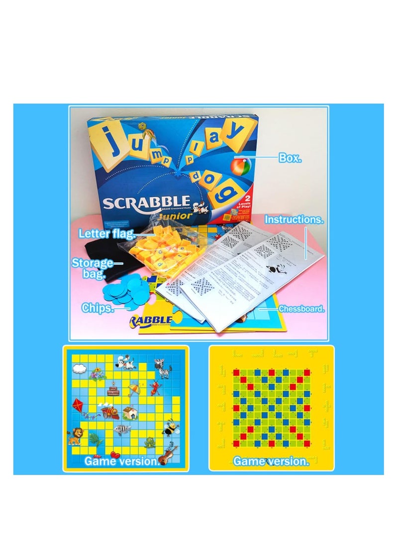 Spelling Games, Extra Board with Clear, Print Text and Letter Tiles, Games Word, Alphabets Learning Educational Montessori Puzzle Gift for Preschool Kids Boys Girls Age 6+, Made of Wood (Blue)