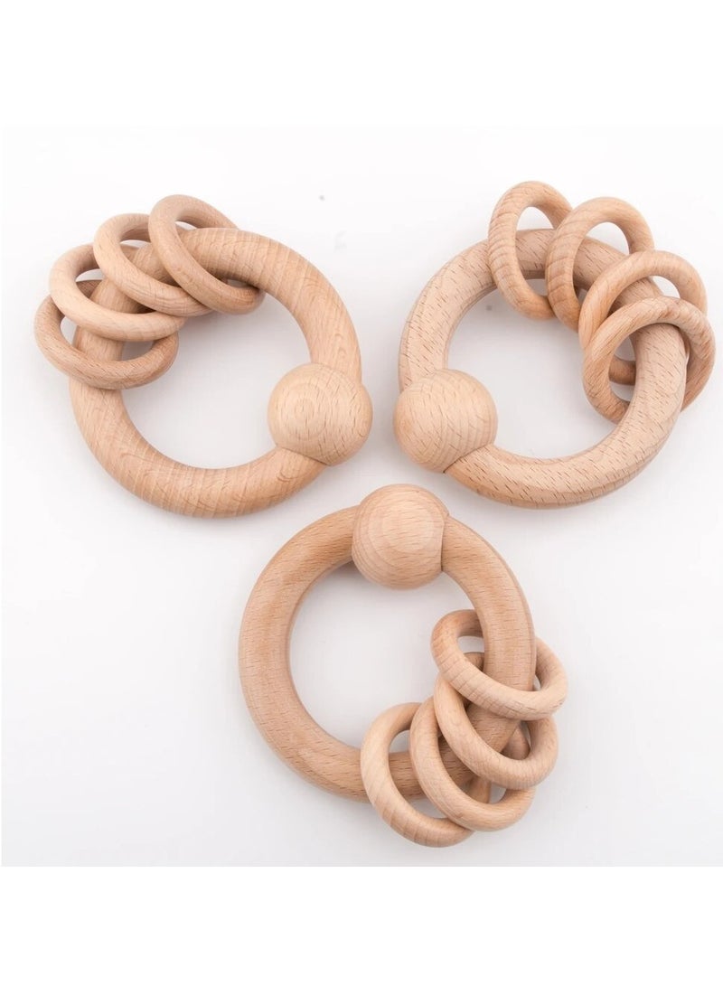 Baby Toys 1pcs Wooden Beads Rattle Cartoon Teething Rattle Beech Wood Bed Ring Baby Bell Teether Educational Baby Gift
