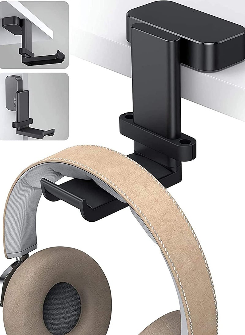 Headphone Stand, Swivels Headset Hanger - Adjustable Desktop Earphone Holder Hook Mount for Gaming Headset, Kids Headphones, Wired Headphones, for Sony, Sennheiser, Beats, Xbox, etc - Black
