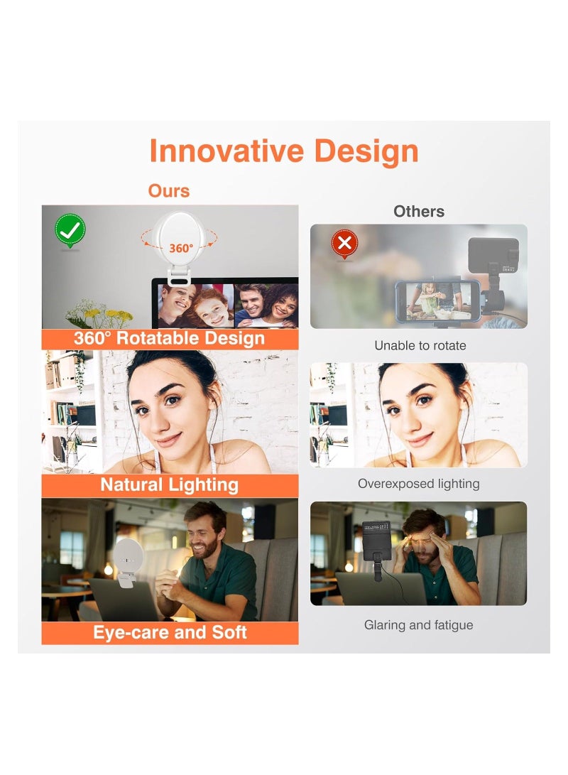 Selfie Light, Video Conference Lighting Kit, Full-Screen Rechargeable Clip on Ring Light with 3 Modes for Phone, Laptop, 10X Brighter Soft Phone Selfies, Live Streaming, Webcam