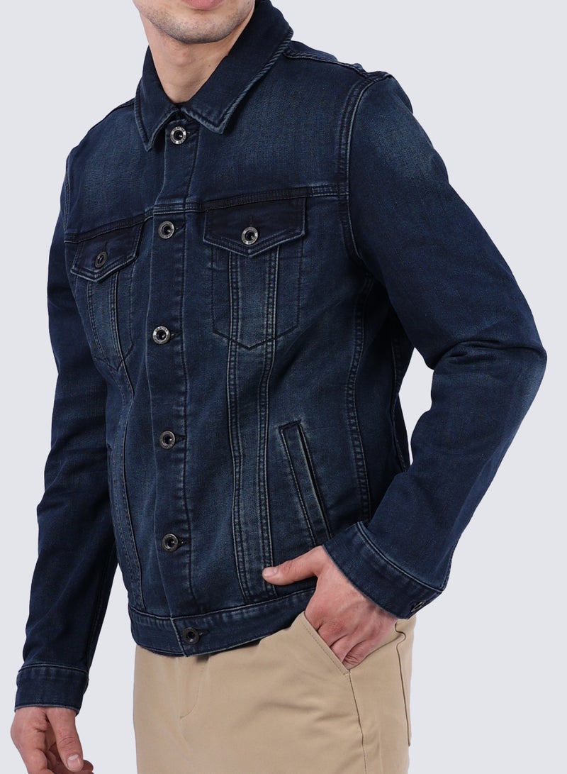 Men's Stylish Denim Jacket Shirt in Dark Blue Denim