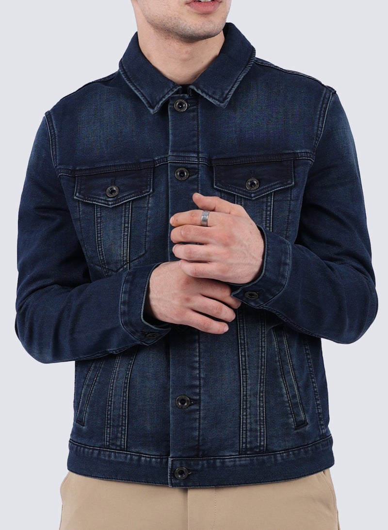 Men's Stylish Denim Jacket Shirt in Dark Blue Denim