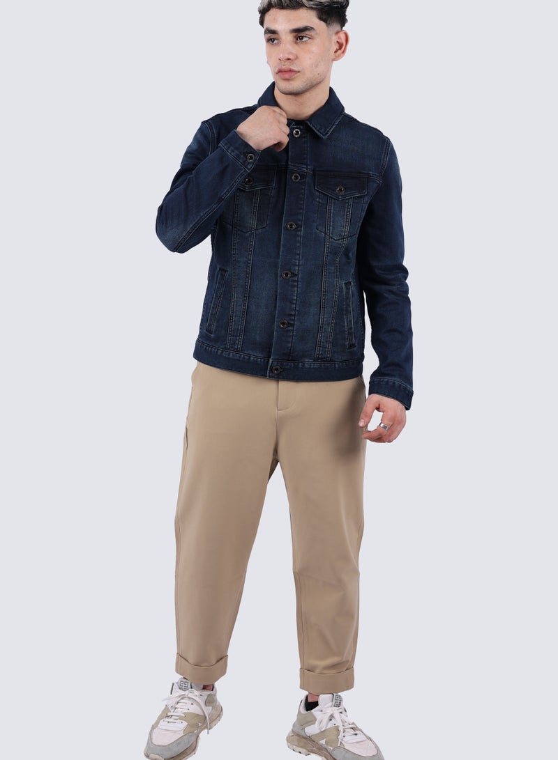 Men's Stylish Denim Jacket Shirt in Dark Blue Denim