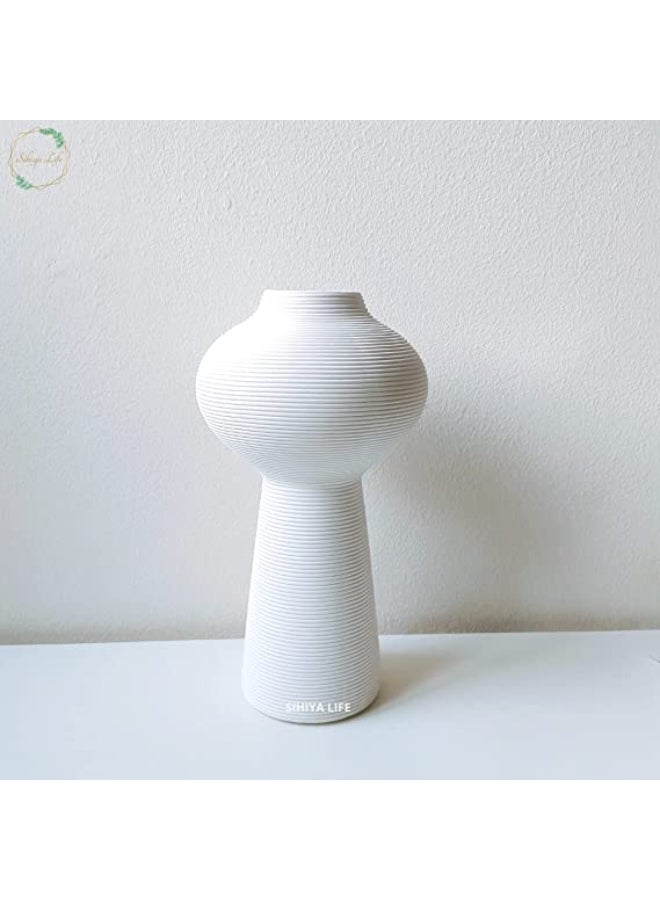 Tall Embossed Line Ceramic Vase with 20 pcs White Vase Fillers for Flower Arrangements Elegant Home Décor Gifting