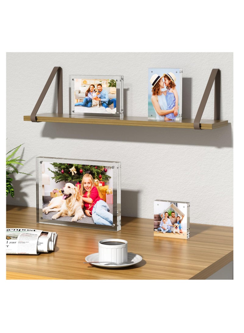 SYOSI, 3-Pack 4x4 Inch Acrylic Photo Frames, Ultraviolet-proof Thicker Magnetic Acrylic Block, Freestanding Double Sided Frameless Transparent Square Picture Frame for Desktop Display