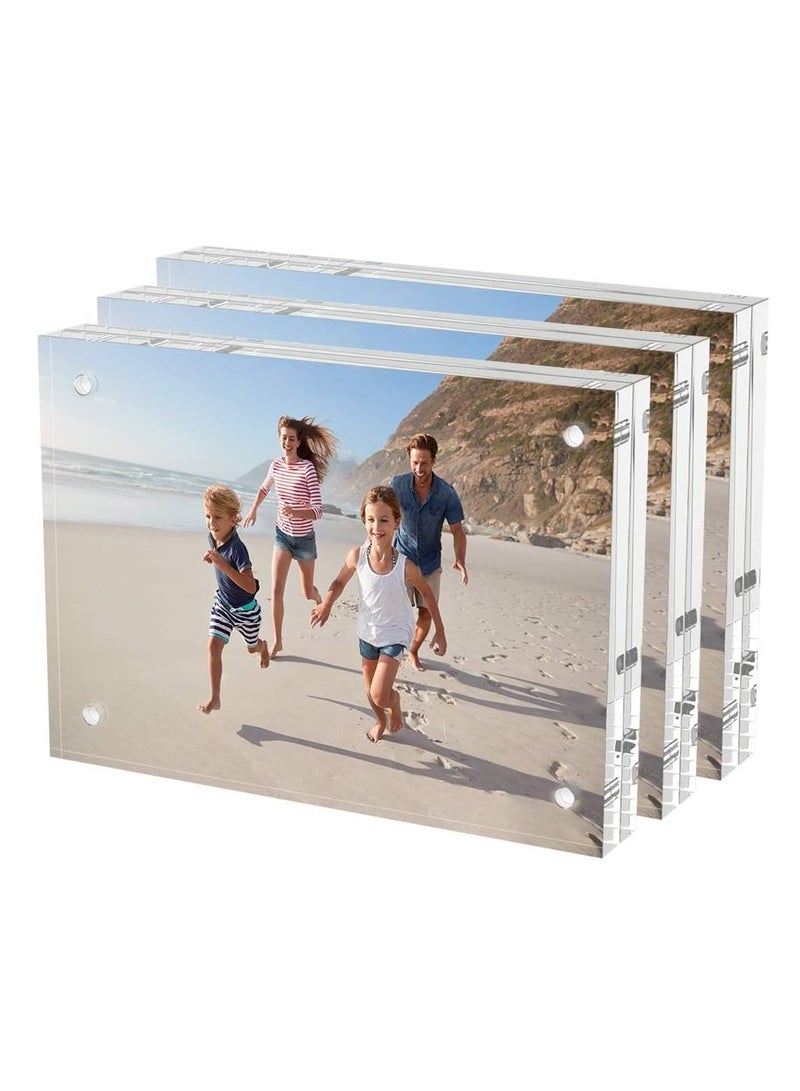 SYOSI, 3-Pack 5x7 Inch Acrylic Photo Frames, Ultraviolet-proof Thicker Magnetic Acrylic Block, Freestanding Double Sided Frameless Transparent Square Picture Frame for Desktop Display