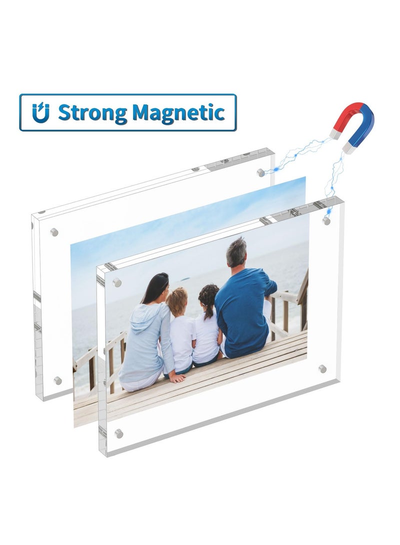 SYOSI, 3-Pack 3.5x5 Inch Acrylic Photo Frames, Ultraviolet-proof Thicker Magnetic Acrylic Block, Freestanding Double Sided Frameless Transparent Square Picture Frame for Desktop Display