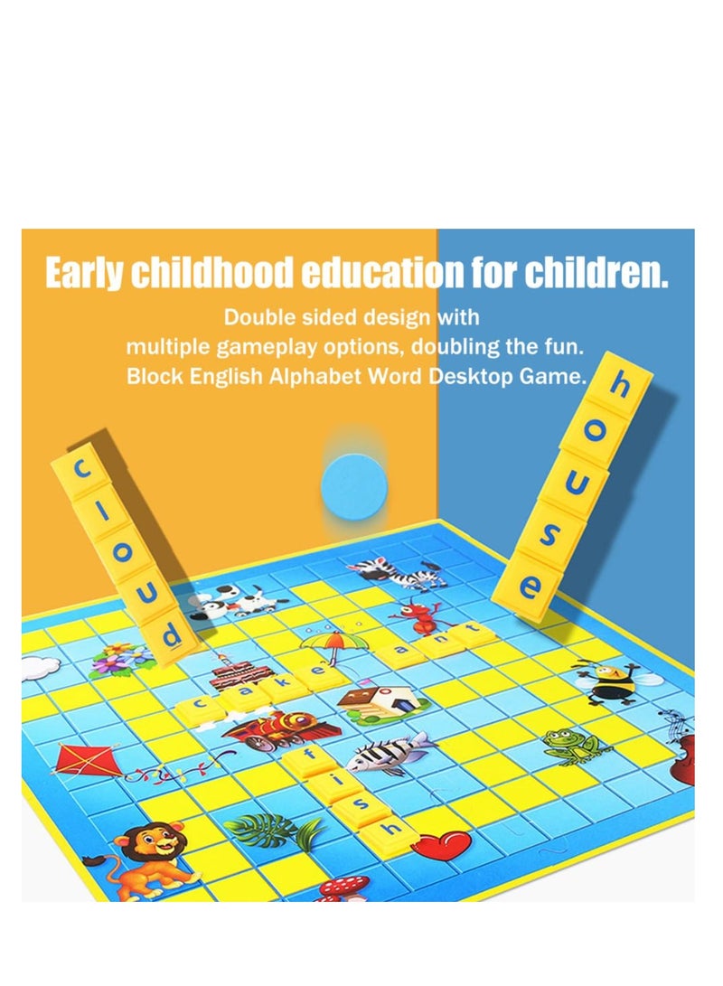 Spelling Games, Extra Board with Clear, Print Text and Letter Tiles, Games Word, Alphabets Learning Educational Montessori Puzzle Gift for Preschool Kids Boys Girls Age 6+, Made of Wood (Blue)