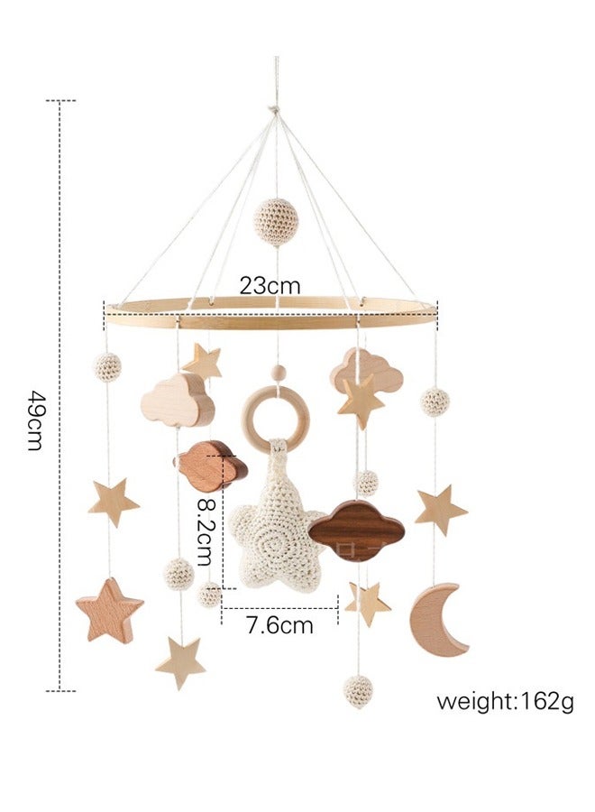 Baby Mobile for Cot Wooden Baby Crib Mobile Hanging Wind Chime with Clouds Stars Baby Bed Hanging Mobile Crib Toys with Felt Balls Nursery Decor for Newborn Boys Girls Gift for 0 to 12 Months Babies