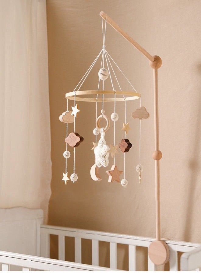 Baby Mobile for Cot Wooden Baby Crib Mobile Hanging Wind Chime with Clouds Stars Baby Bed Hanging Mobile Crib Toys with Felt Balls Nursery Decor for Newborn Boys Girls Gift for 0 to 12 Months Babies