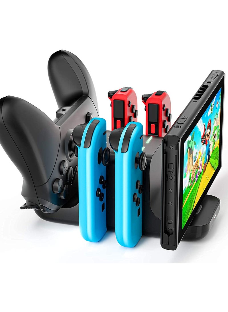 6 in 1 Controller Charger for Nintendo Switch, Type-C USB 2.0 Switch Charging Dock Stand Station for Joy-Con & Controllers, Portable LED Display Charger Docking for Switch