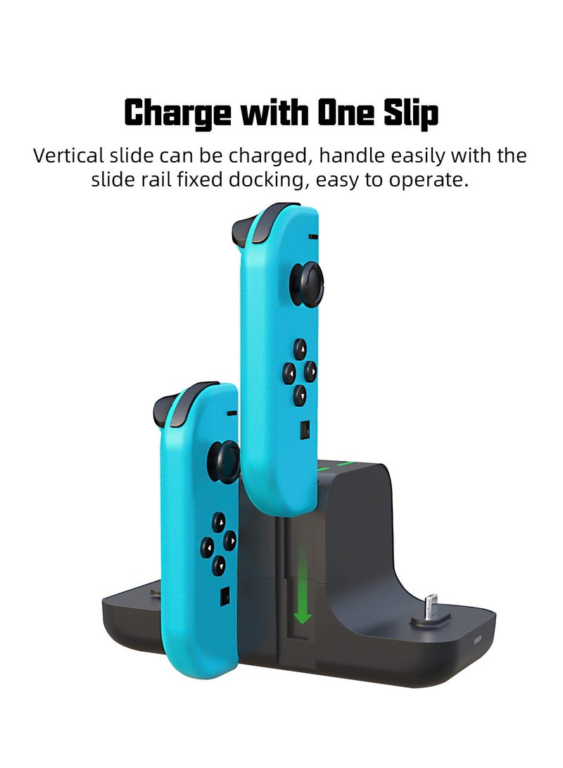 6 in 1 Controller Charger for Nintendo Switch, Type-C USB 2.0 Switch Charging Dock Stand Station for Joy-Con & Controllers, Portable LED Display Charger Docking for Switch