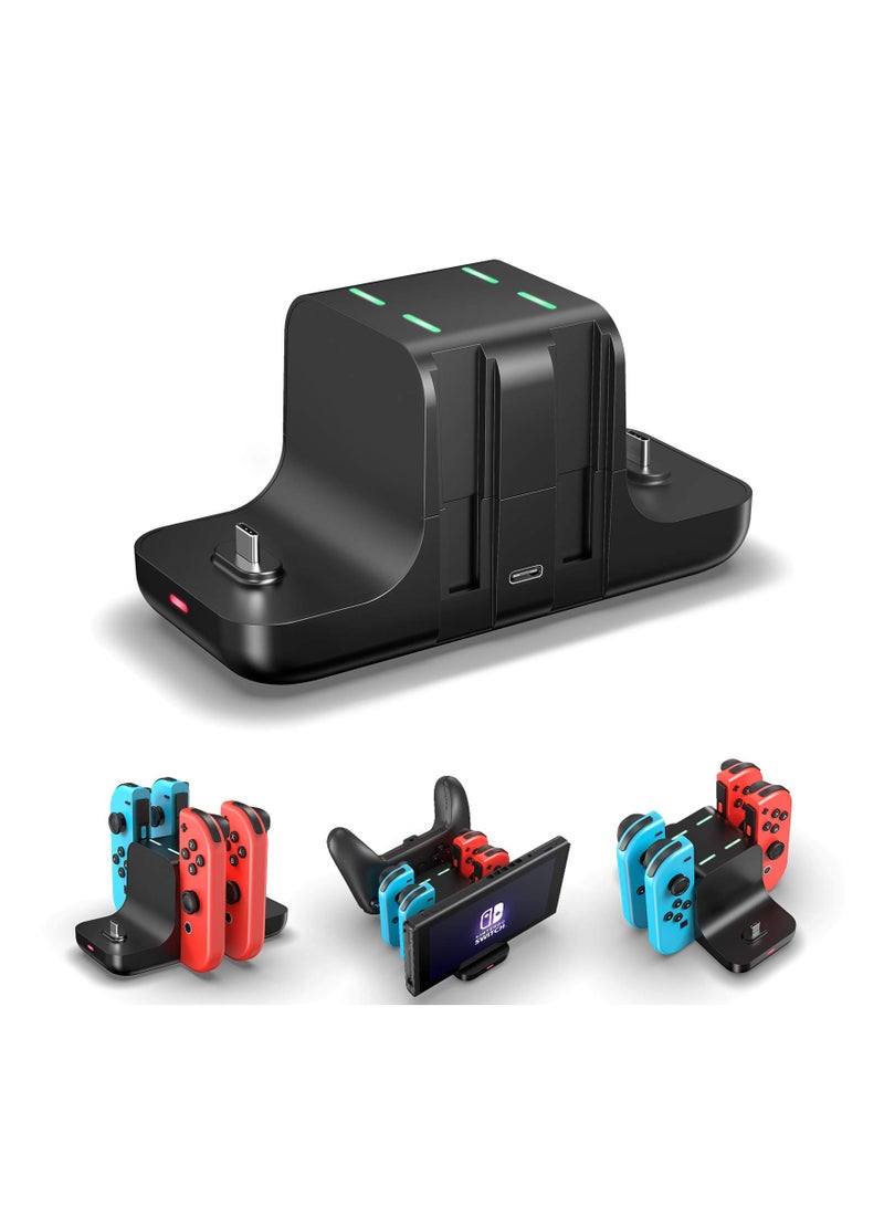 6 in 1 Controller Charger for Nintendo Switch, Type-C USB 2.0 Switch Charging Dock Stand Station for Joy-Con & Controllers, Portable LED Display Charger Docking for Switch