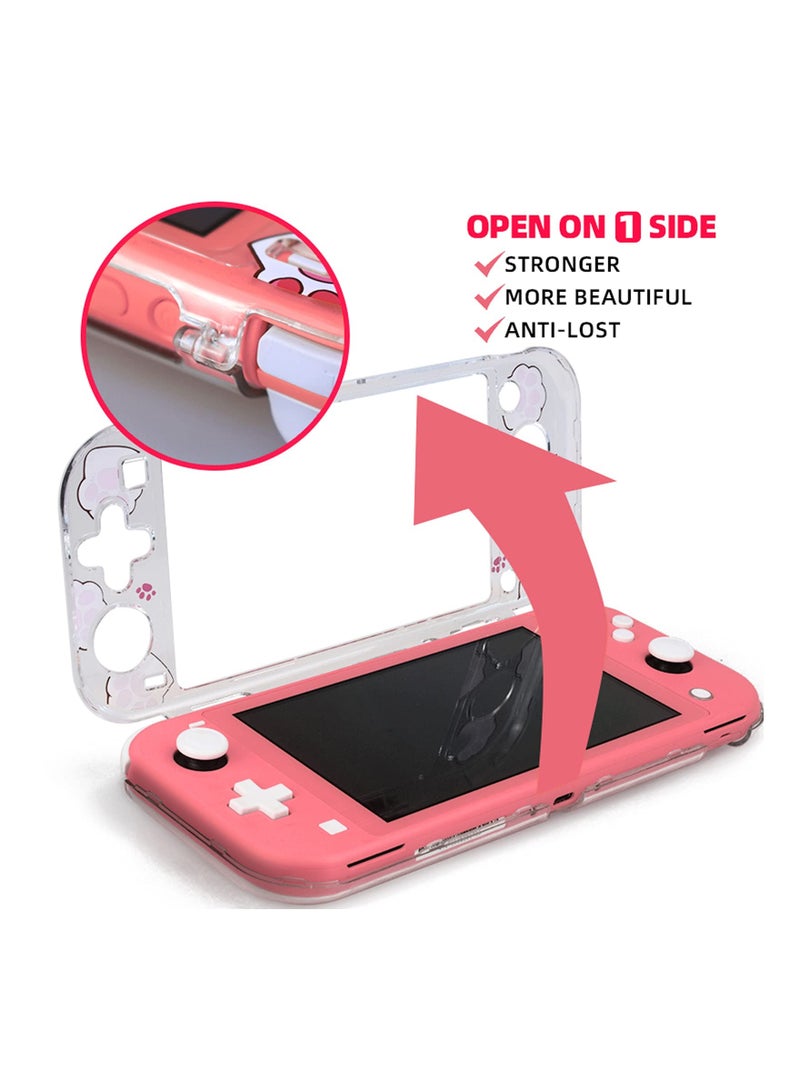 Protective Case for Switch Lite Clear Hard PC Cover Split Design Shockproof Anti Scratch Shell Accessories and Joycon Controller Cute Pink Cat Paw