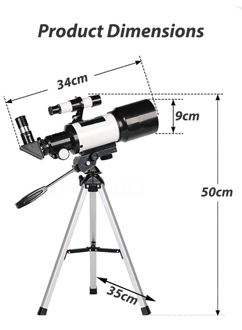 Portable 70mm Aperture 300mm Refractor Telescope for Adults  Kids 15X To 150X for Astronomy Beginners with Height Adjustable Tripod Moon Filter Astronomical Binoculars Monocular F30070M