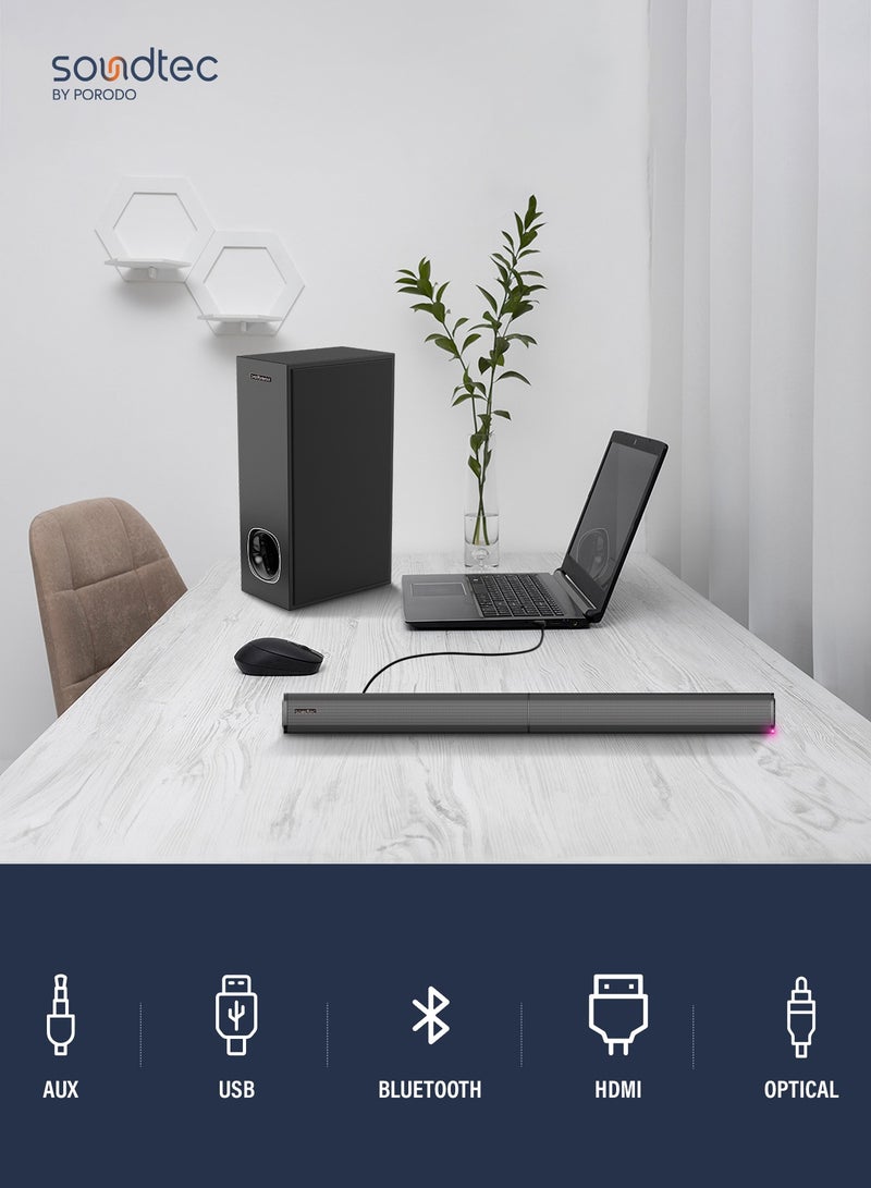 2.1 Soundtec Channel Soundbar, Smart Detachable Design, 100W Powerful Sound, 10m Bluetooth Range, Powerful Bass, 5.25