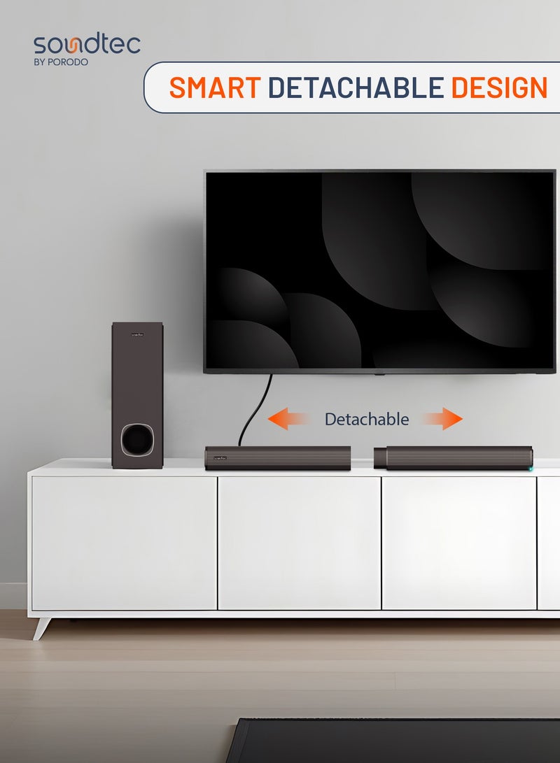 2.1 Soundtec Channel Soundbar, Smart Detachable Design, 100W Powerful Sound, 10m Bluetooth Range, Powerful Bass, 5.25