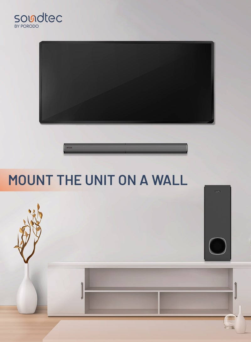 2.1 Soundtec Channel Soundbar, Smart Detachable Design, 100W Powerful Sound, 10m Bluetooth Range, Powerful Bass, 5.25